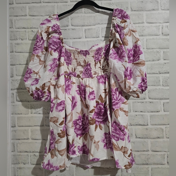 Abercrombie & Fitch Emerson Puff Sleeve Midi Dress Purple Floral Size XLP - Picture 3 of 8